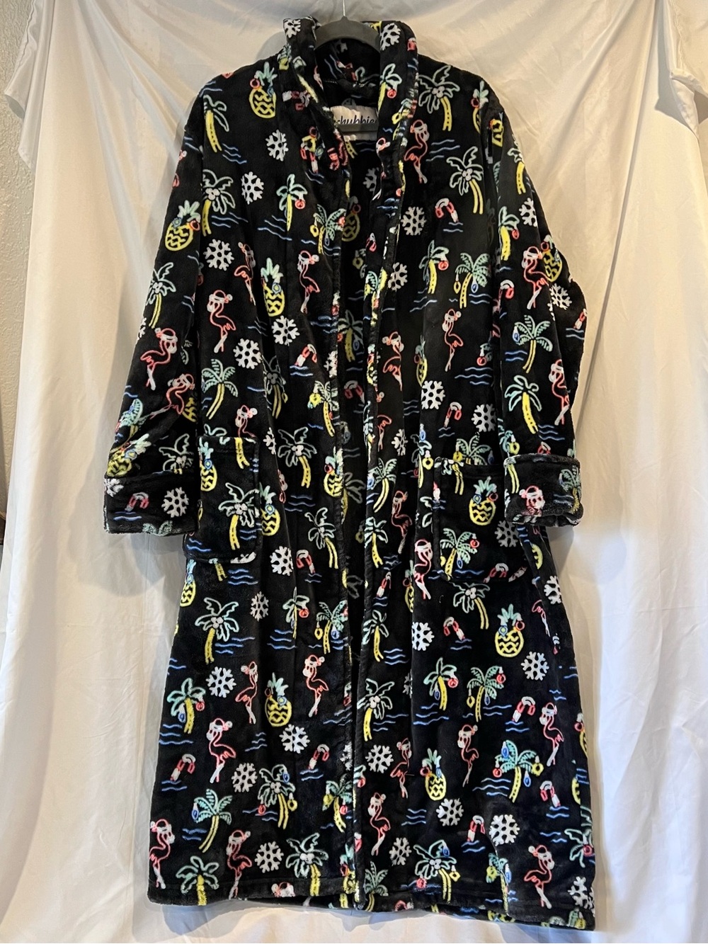 Chubbies Neon Lights Christmas Robe Tropical Flamingo Pineapple Fleece
